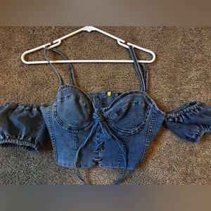 Denim crop top with built in cups